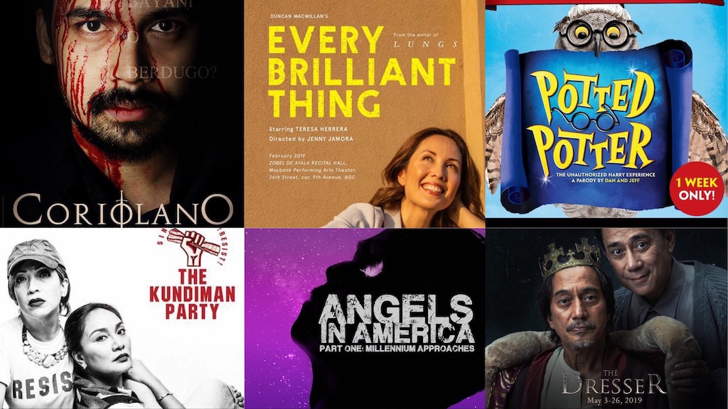 Angels in America, Potted Potter, Coriolano, The Kundiman Party, Every Brilliant Thing, The Dresser